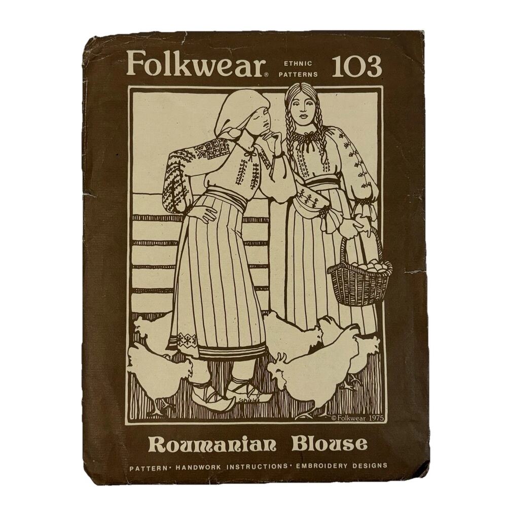 VTG Folkwear Pattern 103 Romanian Peasant Blouse Embroidery Handwork UNCUT